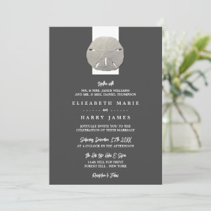 Lone Sand Dollar - Charcoal Grey - Beach Wedding Invitation