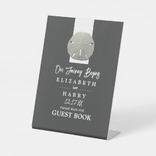 Lone Sand Dollar - Charcoal Grey - Beach Wedding Pedestal Sign