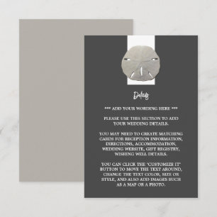 Lone Sand Dollar - Charcoal Grey - Wedding Detail Enclosure Card