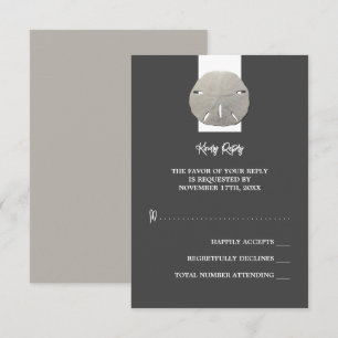 Lone Sand Dollar - Charcoal Grey - Wedding RSVP Card