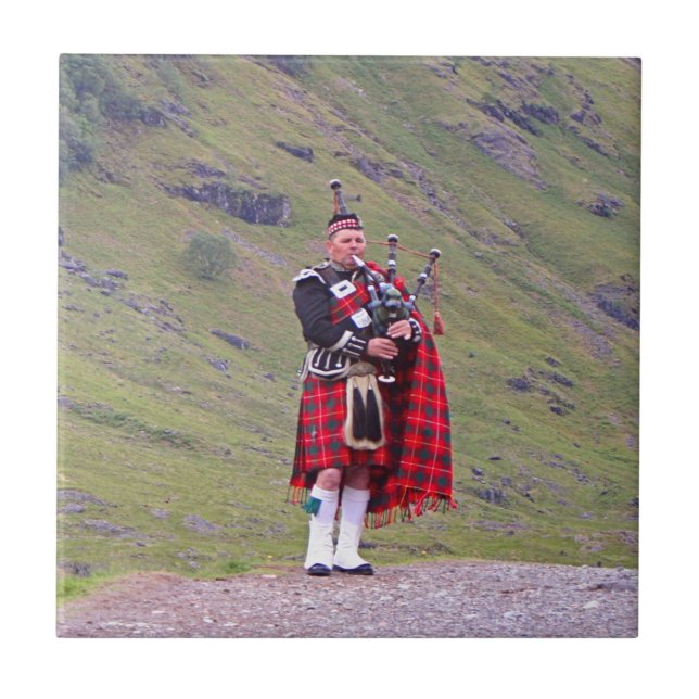 Lone Scottish bagpiper, Highlands, Scotland Ceramic Tile (Front)