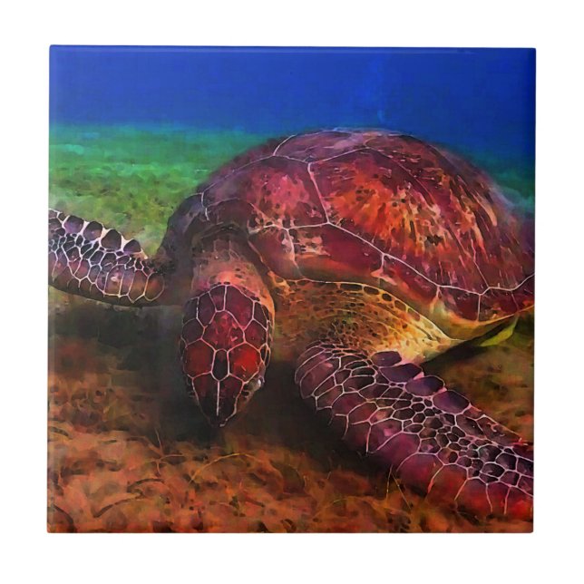 Lone Sea Turtle Ceramic Tile (Front)