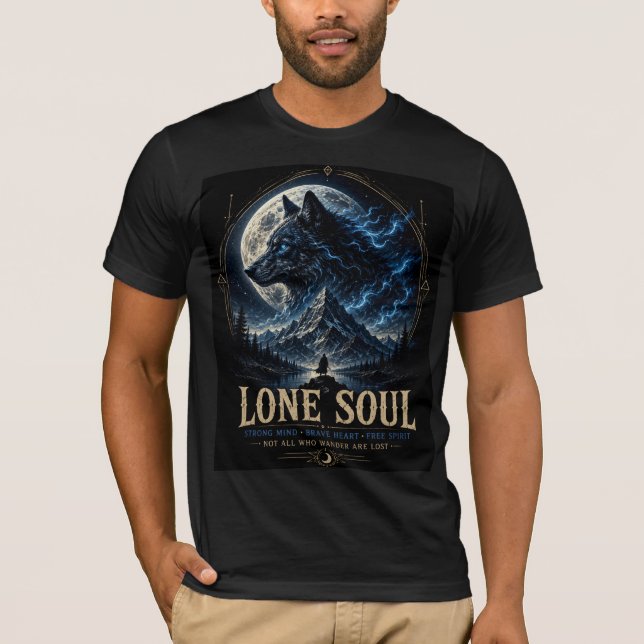 Lone Soul Wolf – Moonlit Fantasy Wolf T-Shirt (Front)