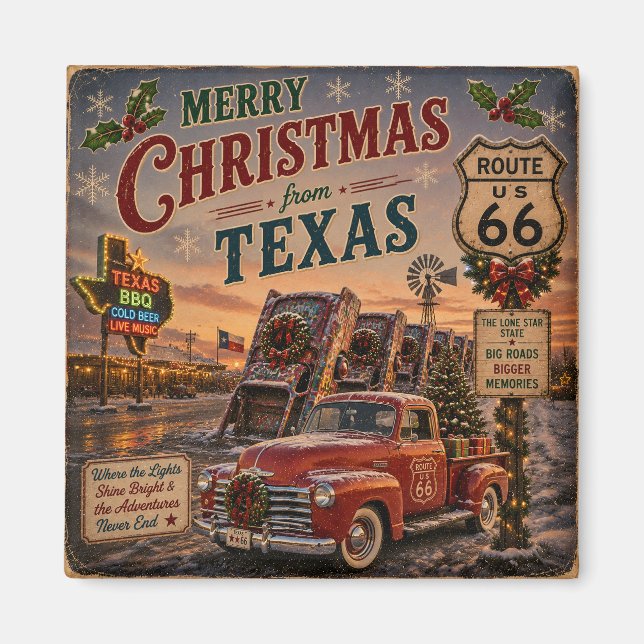 Lone Star Christmas Roadside Keepsake Magnet (Front)