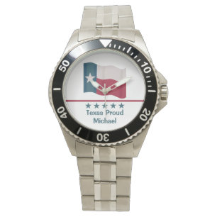 Lone Star Flag Texas Proud Words Name Personalised Watch