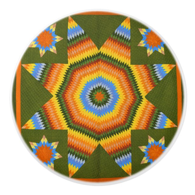 Lone Star quilt Ceramic Knob (Front)