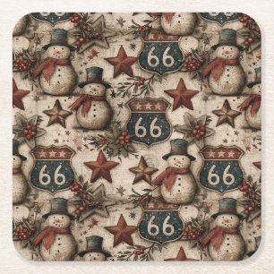 Lone Star Snowman Christmas Happy Hour Square Paper Coaster