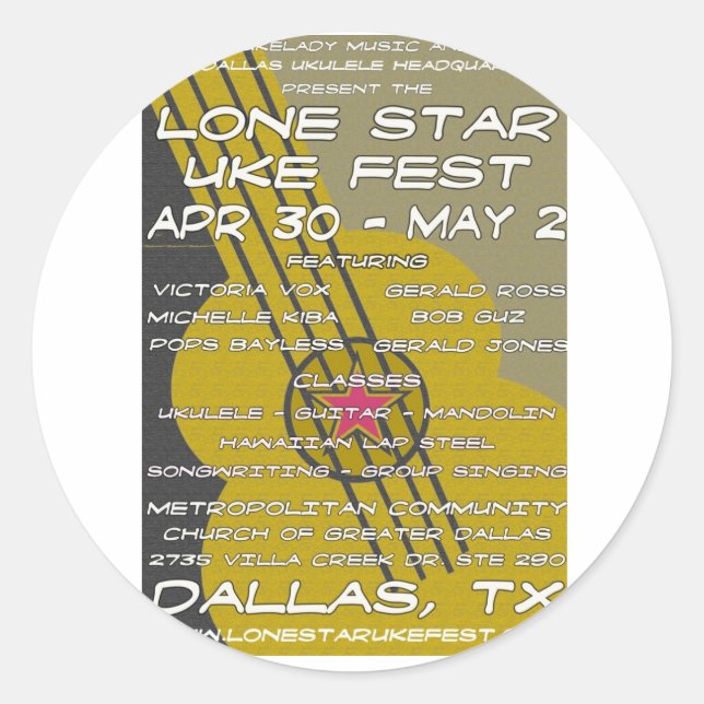 Lone Star Uke Fest Poster Art Classic Round Sticker (Front)