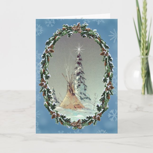 LONE TIPI & WREATH by SHARON SHARPE Holiday Card (Front)