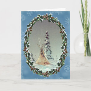 LONE TIPI & WREATH by SHARON SHARPE Holiday Card