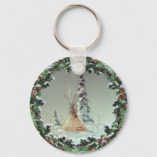 LONE TIPI & WREATH by SHARON SHARPE Key Ring (Front)
