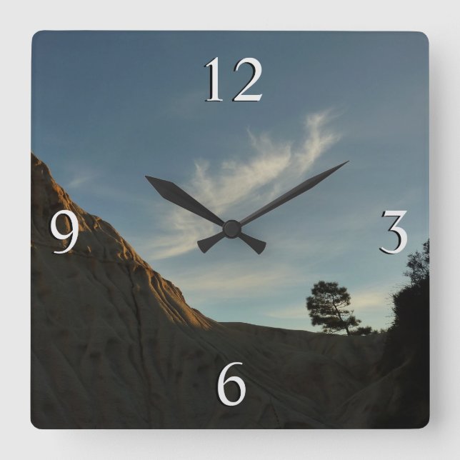 Lone Torrey Pine California Sunset Landscape Square Wall Clock (Front)