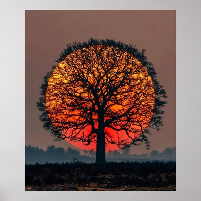 Lone Tree at Sunset Poster (Front)