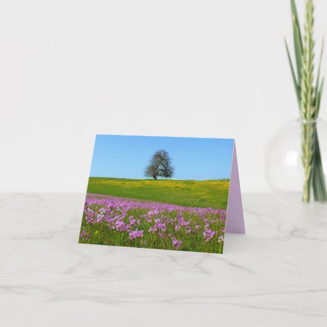 Lone Tree Horizon Flowers Blank Photo Note Card (Front)