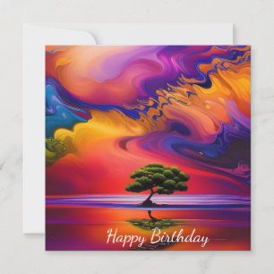 Lone Tree in Water colourful sky