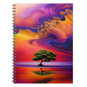 Lone Tree in Water colourful sky Notebook