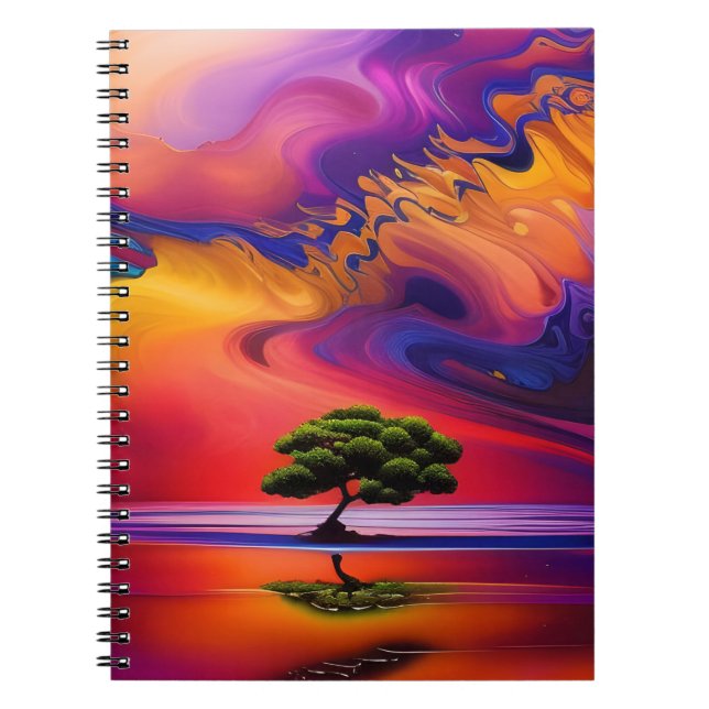 Lone Tree in Water colourful sky Notebook (Front)