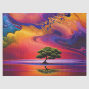 Lone Tree in Water colourful sky Personalise Tissue Paper