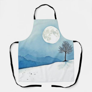 Lone Tree: Serene Full Moon Silence Art Apron