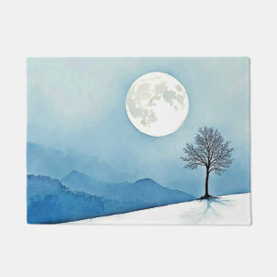 Lone Tree: Serene Full Moon Silence Art Doormat