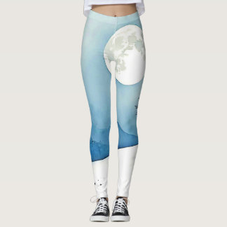 Lone Tree: Serene Full Moon Silence Art Leggings