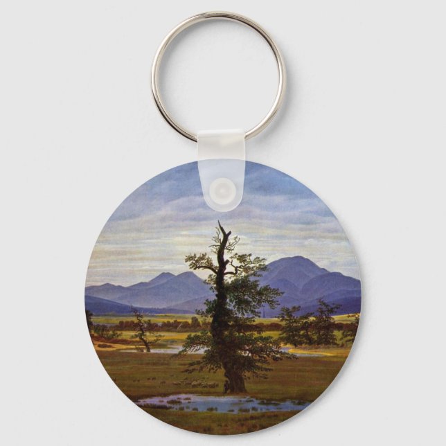 Lone Tree (Village Landscape In Morning Light ) Key Ring (Front)