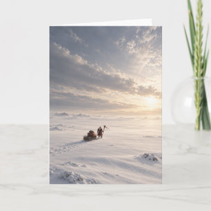 Lone Wasteland Santa Snowy Tundra Sunrise Holiday Card