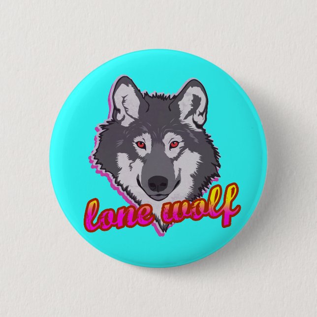 Lone Wolf, 80's style! 6 Cm Round Badge (Front)