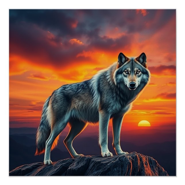 Lone Wolf at Sunset Poster (Front)
