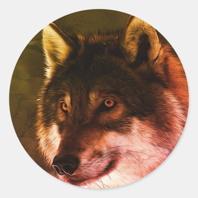 Lone wolf face classic round sticker (Front)