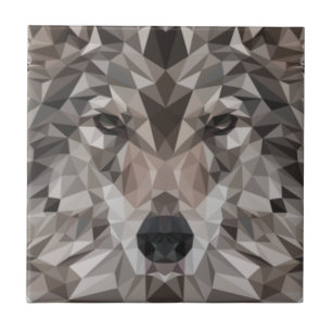 Lone Wolf Geometric Portrait Ceramic Tile