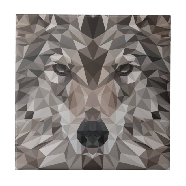 Lone Wolf Geometric Portrait Ceramic Tile (Front)