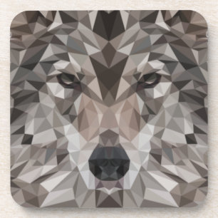 Lone Wolf Geometric Portrait Coaster