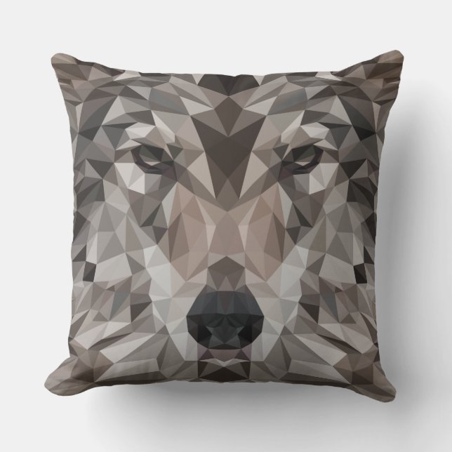Lone Wolf Geometric Portrait Cushion (Front)