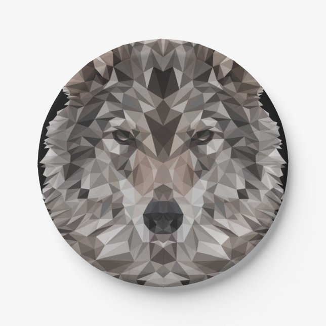 Lone Wolf Geometric Portrait Paper Plate (Front)