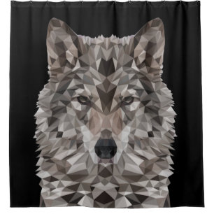 Lone Wolf Geometric Portrait Shower Curtain