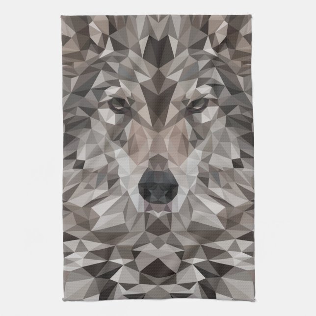 Lone Wolf Geometric Portrait Tea Towel (Vertical)