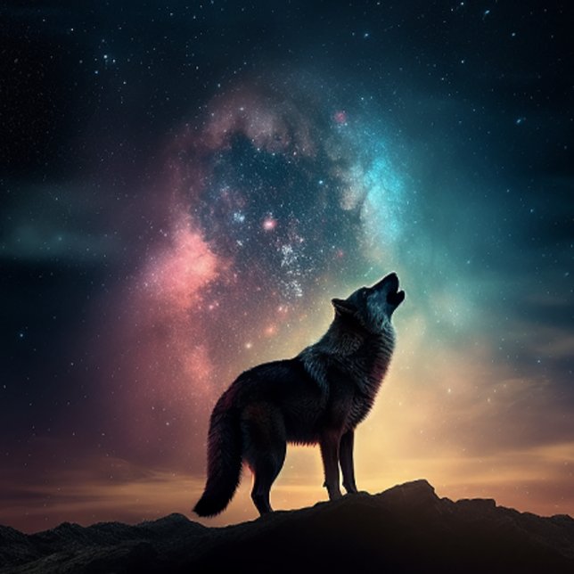 Lone Wolf Howling at Colourful Nebula Jigsaw Puzzl Puzzle (Creator Uploaded)