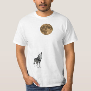 Lone Wolf Howling at Golden Full Moon Wildlife Art T-Shirt