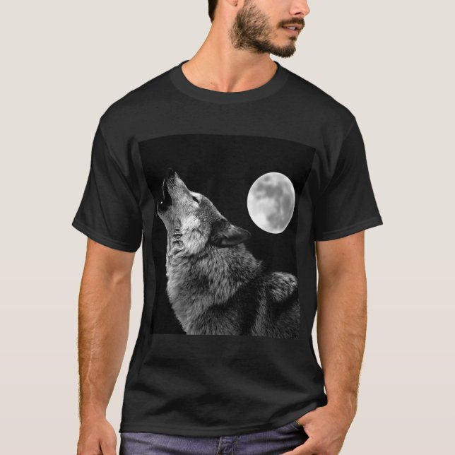 Lone Wolf Howling at Moon T-Shirt (Front)