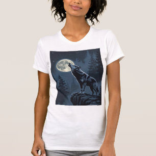 Lone Wolf Howling at the Moon Night Forest Art T-Shirt