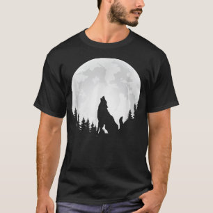 Lone Wolf Howling Full Moon Nature Woods Midnight T-Shirt