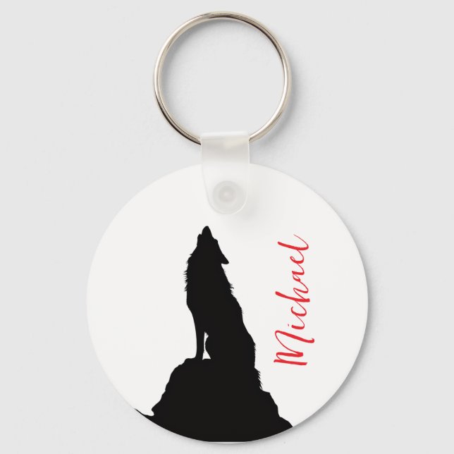 Lone Wolf Howling Your Name Custom Handwriting Key Ring (Front)