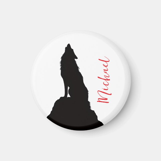 Lone Wolf Howling Your Name Custom Handwriting Magnet (Front)