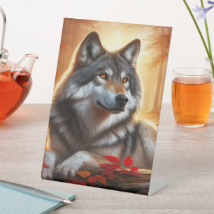 Lone Wolf in the Forest: Solitude Amidst Nature Pedestal Sign