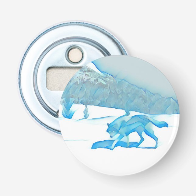 Lone Wolf In WInter Bottle Opener (Front)