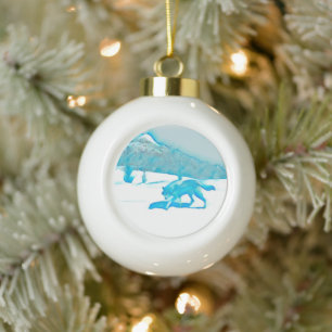 Lone Wolf In WInter Ceramic Ball Christmas Ornament