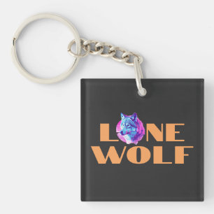 "Lone Wolf" or Your Message, Large Orange Text Key Ring