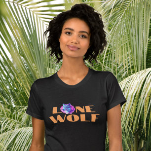 "Lone Wolf" or Your Message, Large Orange Text T-Shirt