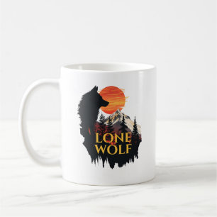 Lone Wolf, Orange Sunset Silhouette Wolf Art  Coffee Mug